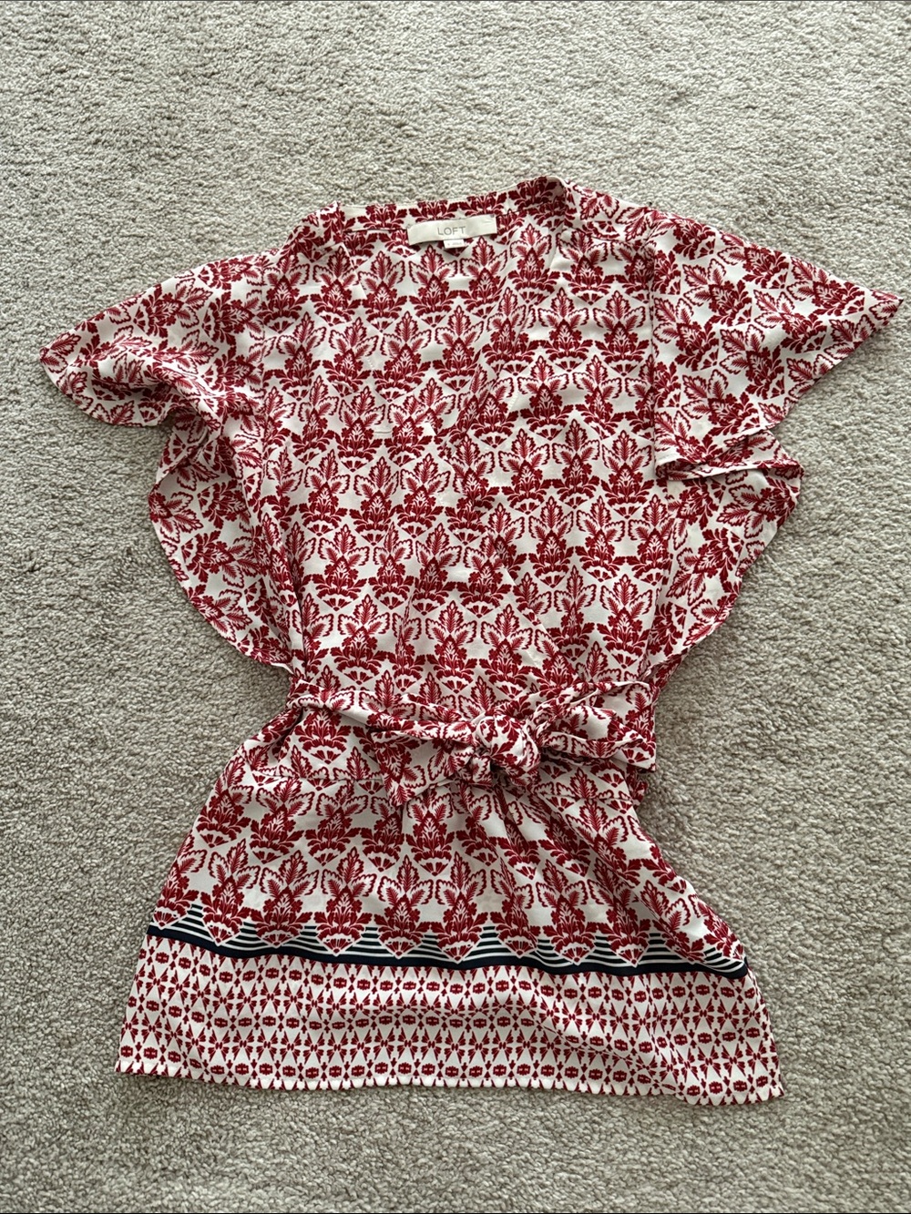 LOFT Red & White Floral Tie-Waist Tunic